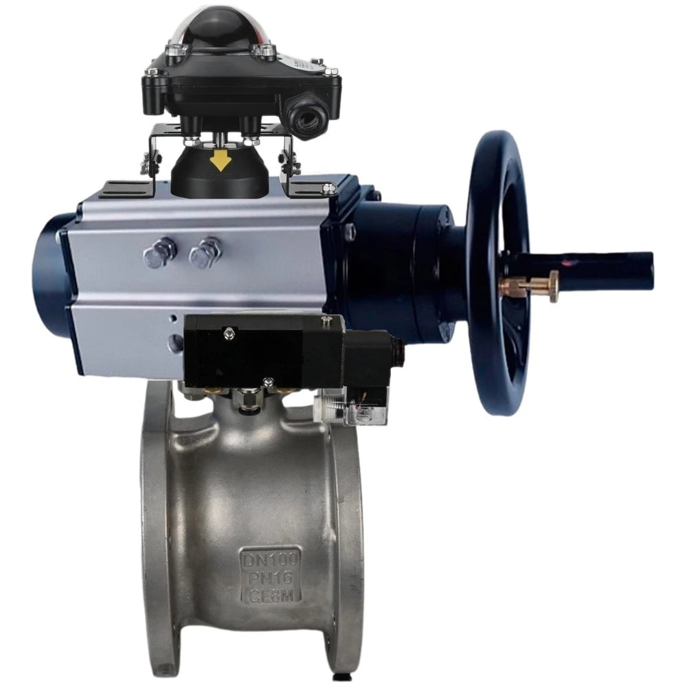 Изображение товара Кран DN.ru КШФПТ-ISO.316.180 Ду100 Ру16 3-составной ВДВФ пневмопривод