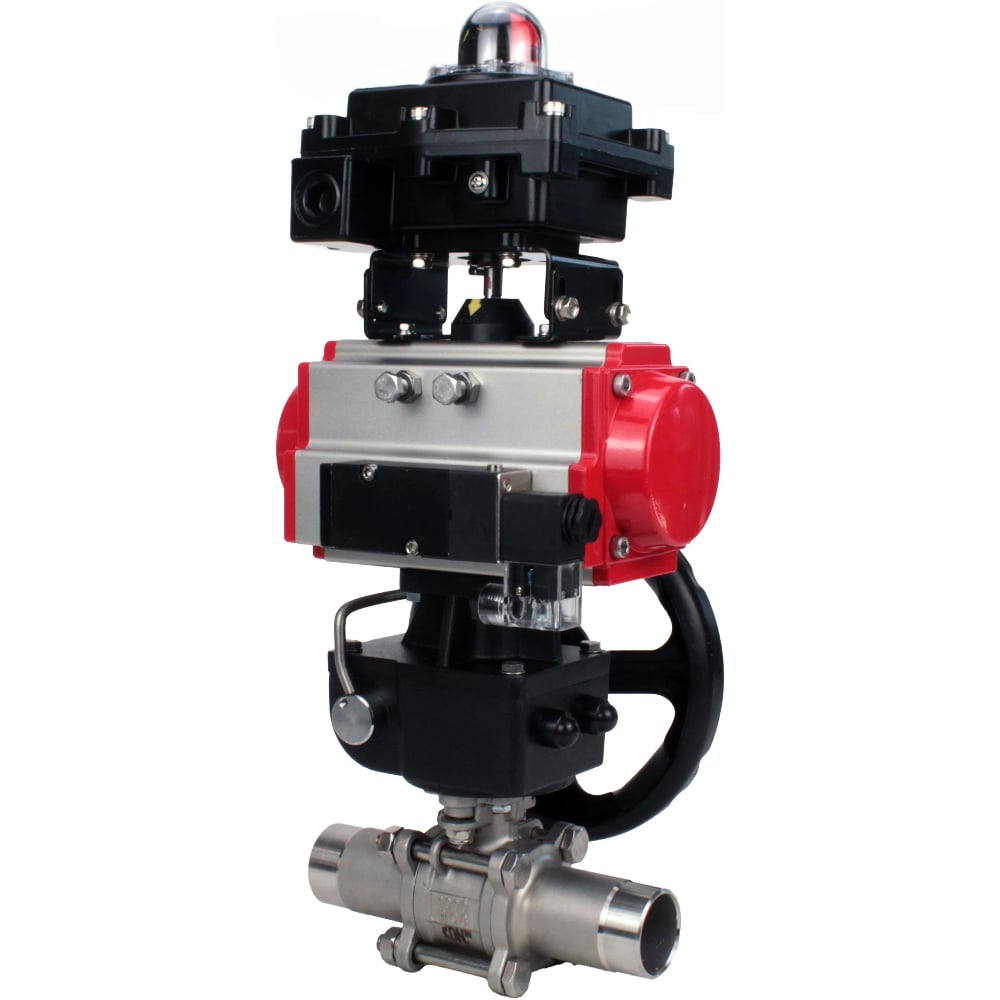 Изображение товара Кран шаровой DN.ru 316-316-PTFE-W-ISO-H Ду100 Ру16 пневмопривод DA-105, пневмораспределитель 24VDC, редуктор HDM-3, БКВ LSB-410 D160-55253