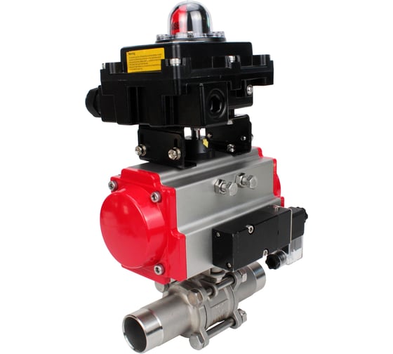 Изображение товара Кран шаровой DN.ru 316-316-PTFE-W-ISO-H Ду100 Ру16 пневмопривод SA-140, пневмораспределитель 24VDC, БКВ LSB-410 D160-55817