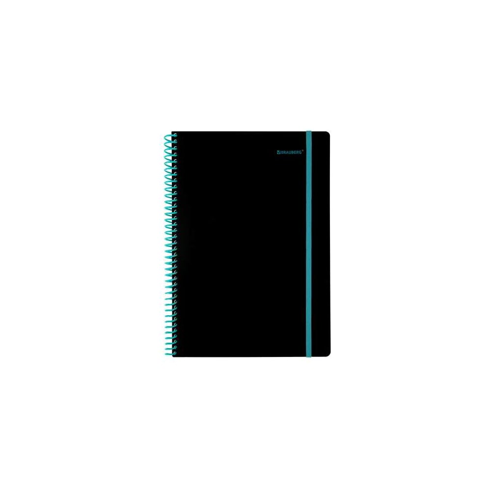 Изображение товара Тетрадь BRAUBERG пластиковая А4 80 листов спираль с резинкой черный/синий