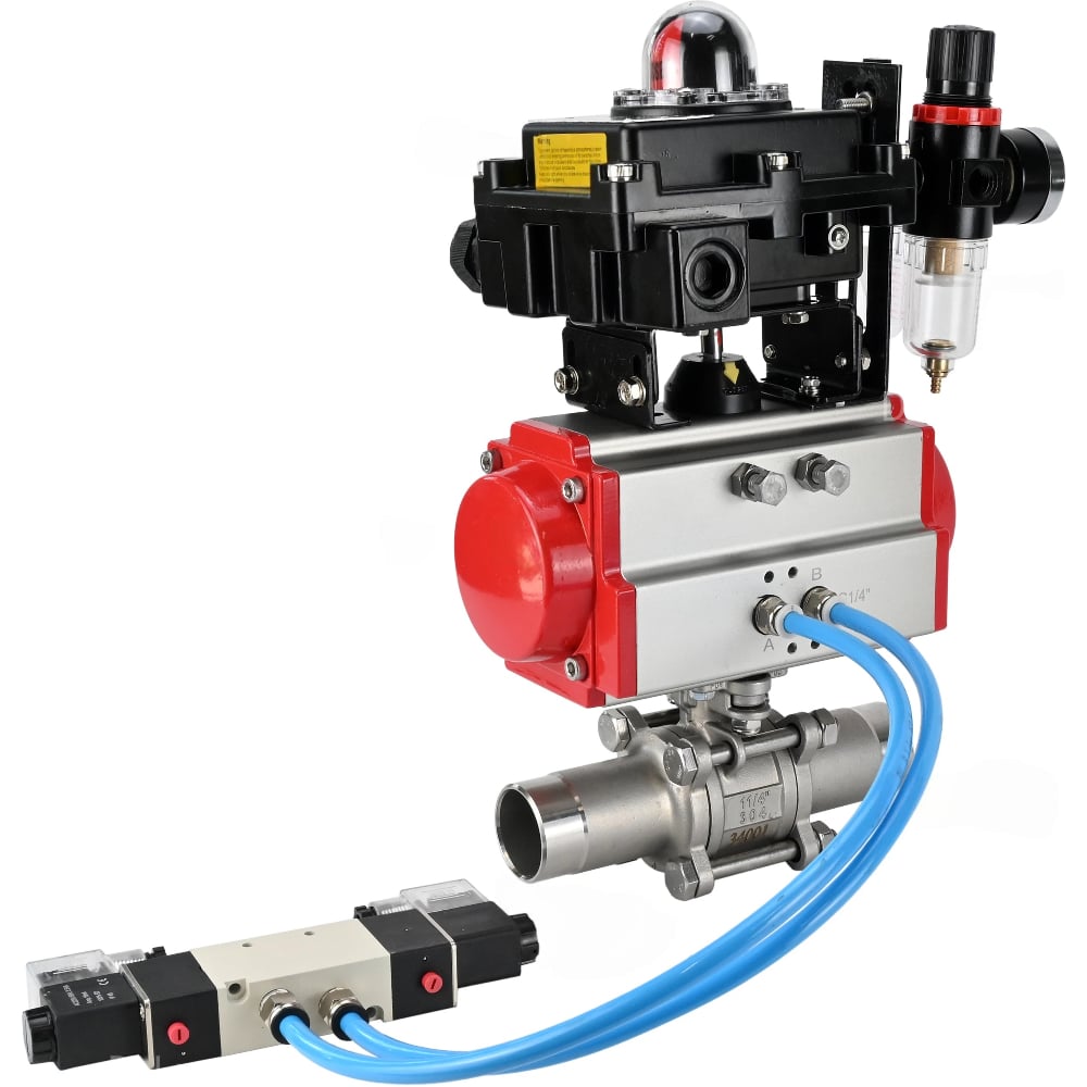 Изображение товара Кран шаровой DN.ru 316-316-PTFE-W-ISO-H Ду100 Ру16 пневмопривод 220VAC