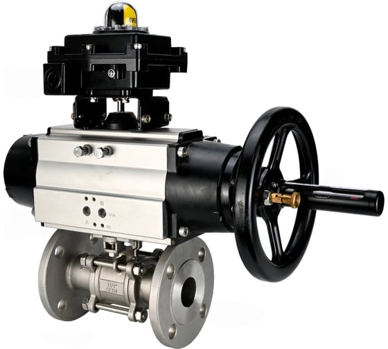 Изображение товара Кран шаровой DN.ru КШФПТ-ISO.304.180 Ду100 Ру16 3-составной WDVF, пневмопривод, БКВ D160-68625