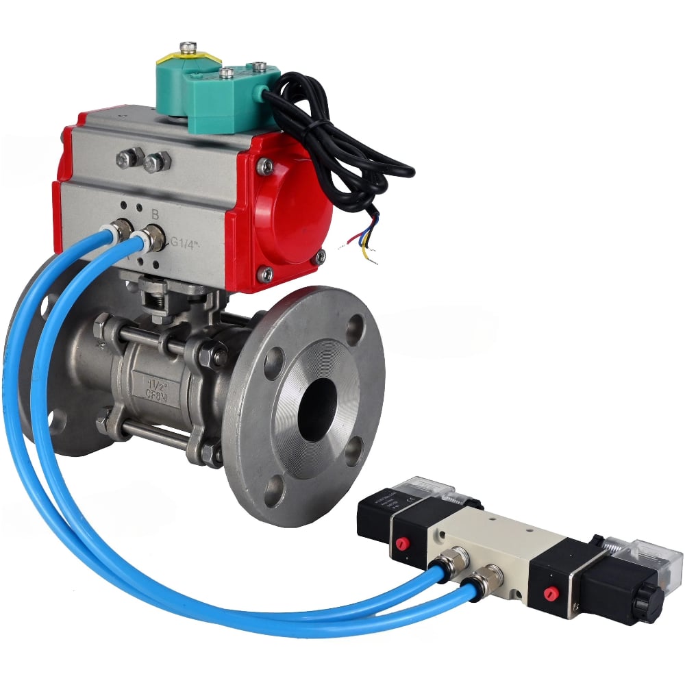 Изображение товара Кран шаровой DN.ru КШФПТ 304 180 Ду20 Ру40 пневмопривод, разборный