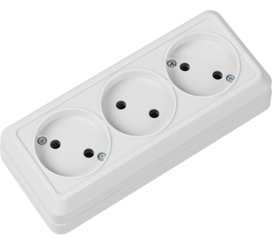 Изображение товара Розетка TDM ELECTRIC 3-х местная горизонтальная 2П открытой установки IP20 10A белая "Ладога" SQ1801-0124