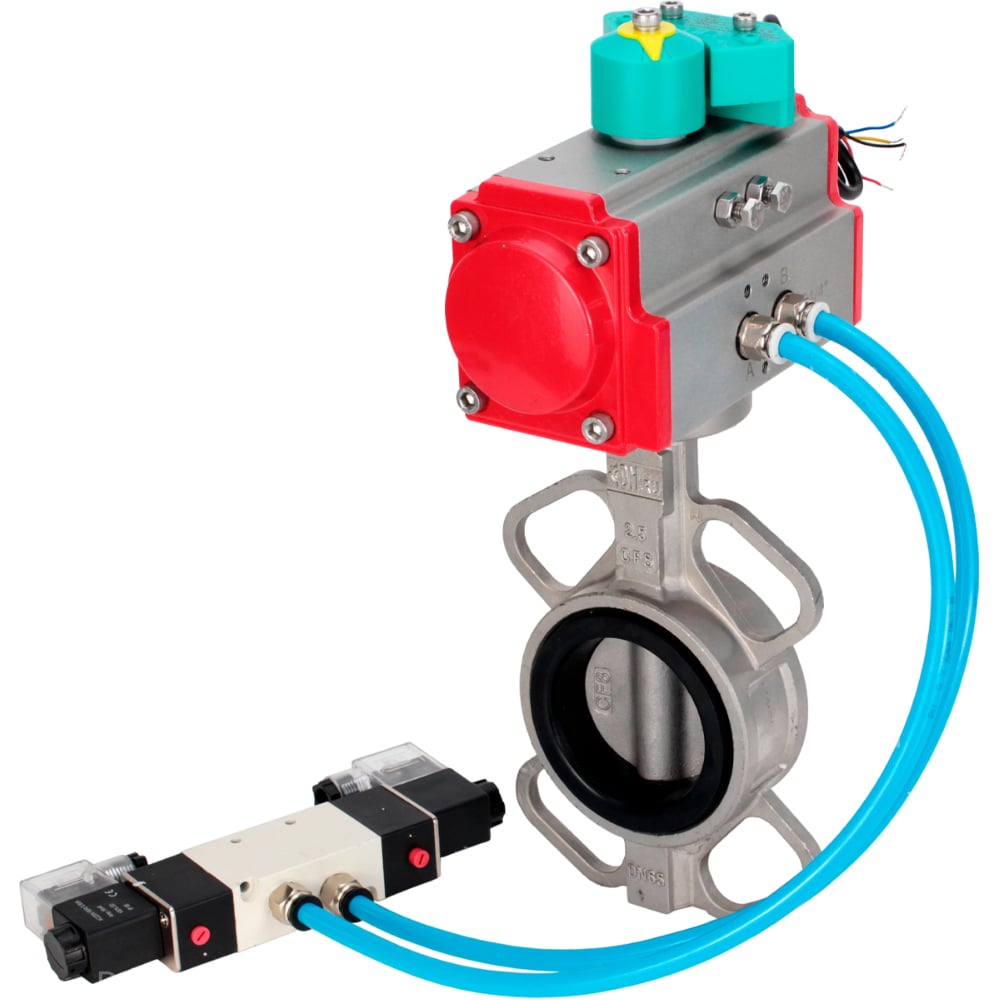 Изображение товара Затвор дисковый DN.ru 304-304-EPDM-2W-Fb-H Ду125 Ру16 с пневмоприводом