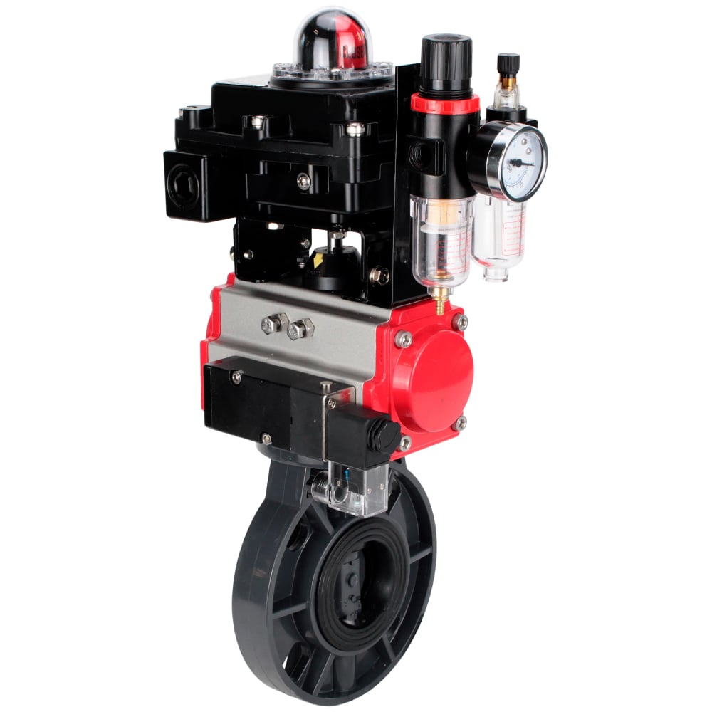 Изображение товара Затвор DN.ru НПВХ-НПВХ-E-2W-Fb-ISO Дн50 Ру10 пневмопривод дисковый профессиональный