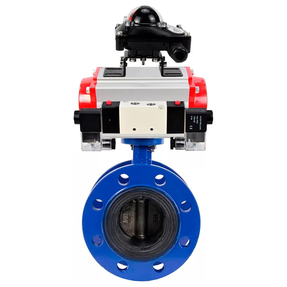 Изображение товара Затвор дисковый DN.ru GGG40-304-EPDM-2W-F-H Ду100 Ру16 с пневмоприводом