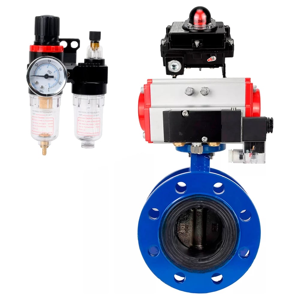 Изображение товара Промышленные затворы дисковые DN.ru GGG40-304-EPDM-2W-F-R Ду300 Ру16 пневмопривод