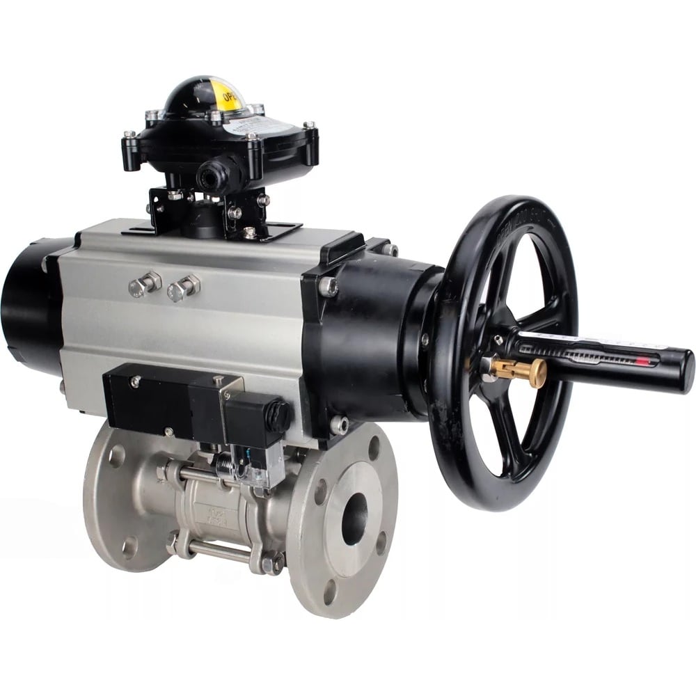 Изображение товара Кран шаровой DN.ru 316-316-FP-F-ISO-H Ду65 Ру40 пневмопривод нержавеющая сталь