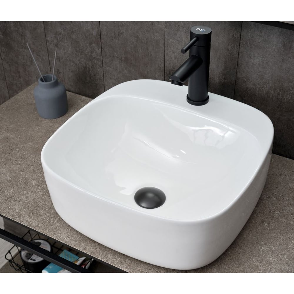 Изображение товара Раковина Gid N9284 накладная белая 42x42x15.5 современная глянцевая серия Geométrico