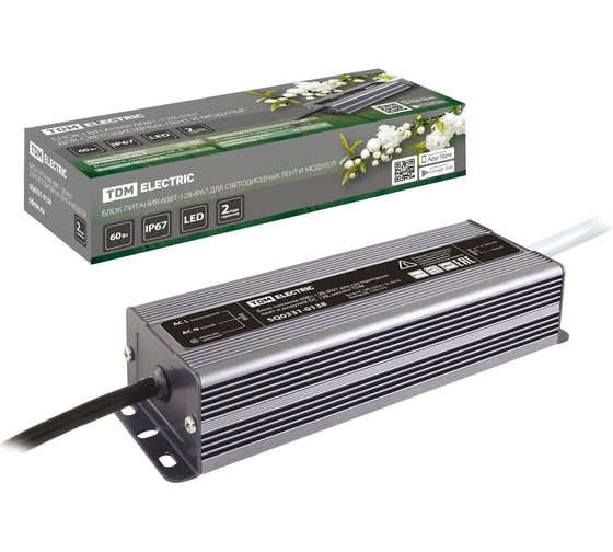 Изображение товара Блок питания TDM 60Вт-12В-IP67 для светодиодных лент и модулей DC 12В, металл SQ0331-0138