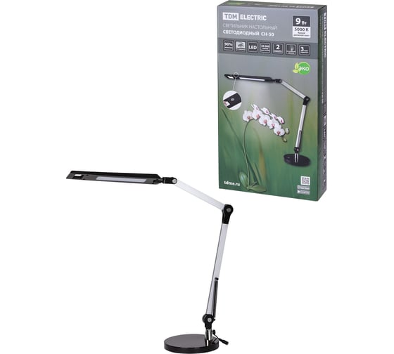 Изображение товара Светодиодный настольный светильник TDM ELECTRIC СН-50, 2 колена, 220 В, 9 Вт, 5000 К, сереб-черн, SQ0337-0162