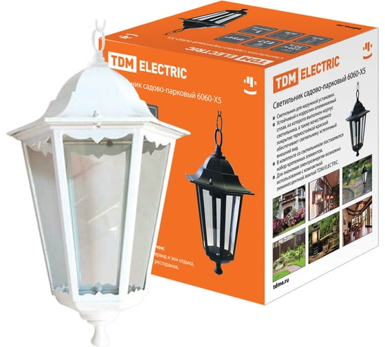 Изображение товара Садово-парковый светильник TDM ELECTRIC 6060-25 шестигранник, 60Вт, подвес, белый SQ0330-0065