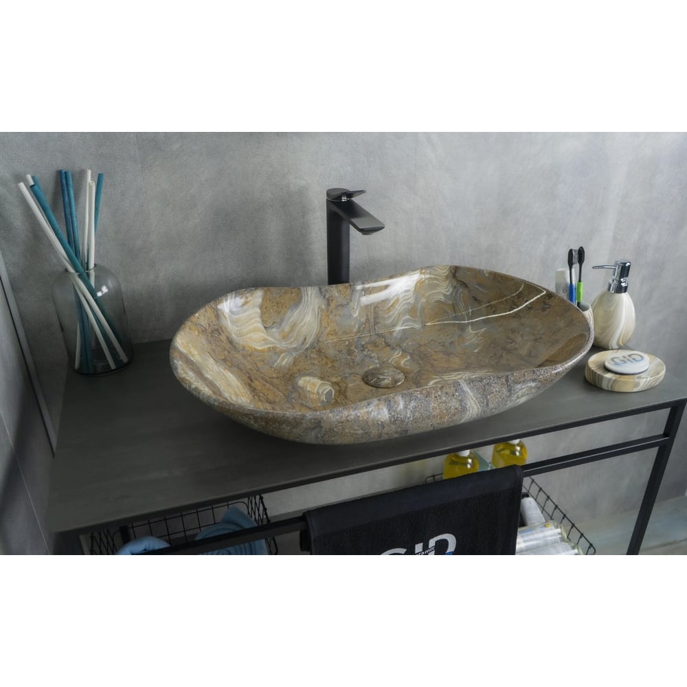 Изображение товара Раковина накладная Gid Mnc503 под камень глянцевая 66.5x41x12 см, современная керамическая модель