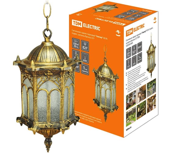 Изображение товара Садово-парковый светильник TDM ELECTRIC "Ампир" 60 Вт, подвес шагрень/бронза Е27, SQ0330-0089