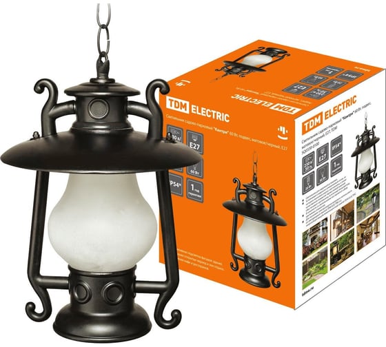 Изображение товара Садово-парковый светильник TDM ELECTRIC "Кантри" 60 Вт, подвес, матовое/черный, Е27, SQ0330-0100