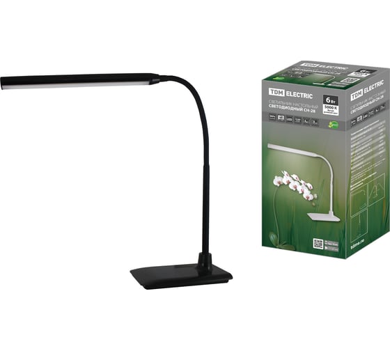 Изображение товара Светодиодный настольный светильник TDM ELECTRIC СН-28, 6 Вт, сенсор-диммер, 5000 К, 220 В, черный SQ0337-0095