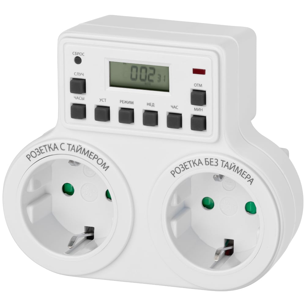 Изображение товара Розеточный таймер TDM ELECTRIC ТРЭ-03-1мин/7дн-10on/off-2х8А-2р недельный, 2 розетки SQ1506-0006