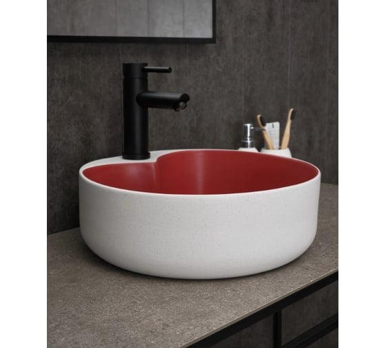 Изображение товара Раковина накладная Gid N9013LS красная матовая / белый графит 40x40x13 52237