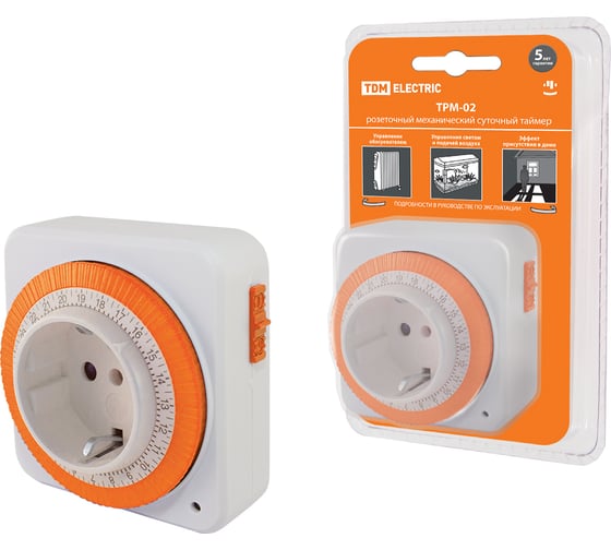 Изображение товара Розеточный таймер TDM ELECTRIC ТРМ-02-15мин/24ч-16А суточный, квадратный SQ1506-0003
