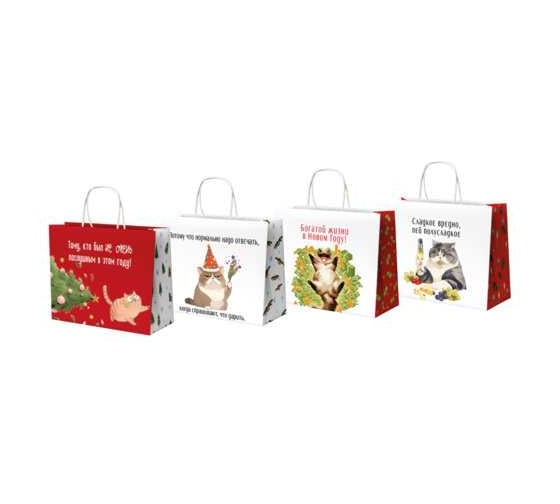 Изображение товара Пакет подарочный Золотая сказка набор 4 штуки, 28х14х24 см Котики №1, крафт,  592431