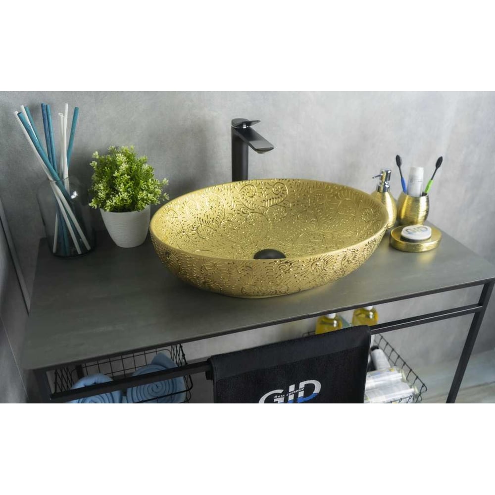 Изображение товара Раковина Gid Nc444 накладная золотая 51x39x14.5 стильная для ванной комнаты