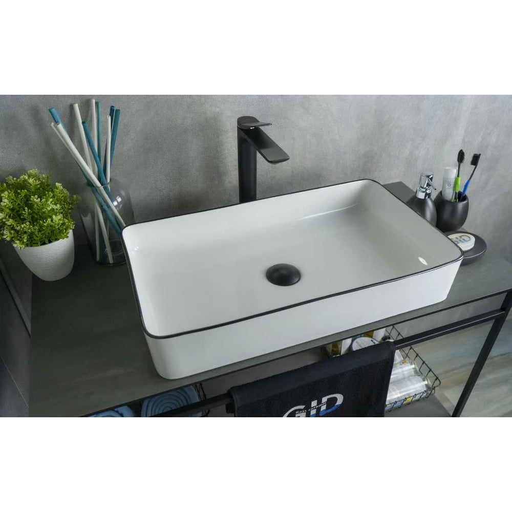 Изображение товара Раковина Gid Nc9399 накладная белая черная 60x34 см