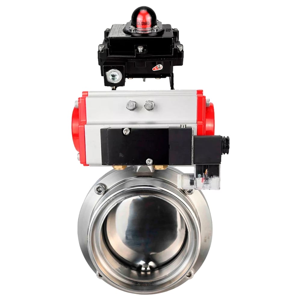 Изображение товара Затвор DN.ru дисковый 304-304-Sil Ду20 Ру10 пищ.нерж.сталь, пн.привод, пн.распр, БКВ D050-74509