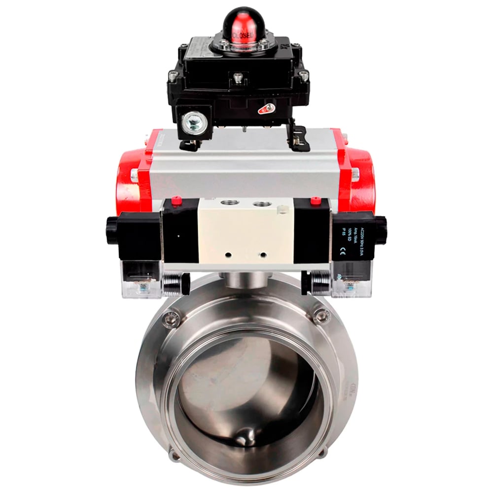 Изображение товара Затвор DN.ru clamp 304-EPDM Ду100 пневмопривод нержавеющая сталь