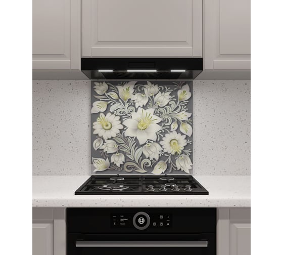 Изображение товара Защитный экран Normand 600х500х4 мм, рис. 17, из закаленного стекла на кухонный фартук для плиты от брызг с фотопечатью 134-542