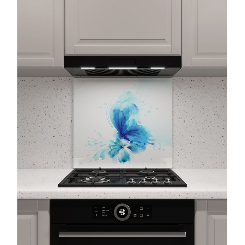 Изображение товара Защитный экран Normand 600х500 мм закаленное стекло для кухни фотопечать синяя роза