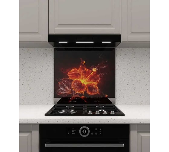 Изображение товара Защитный экран Normand 600х500х4 мм, рис. 3, из закаленного стекла на кухонный фартук для плиты от брызг с фотопечатью 134-368