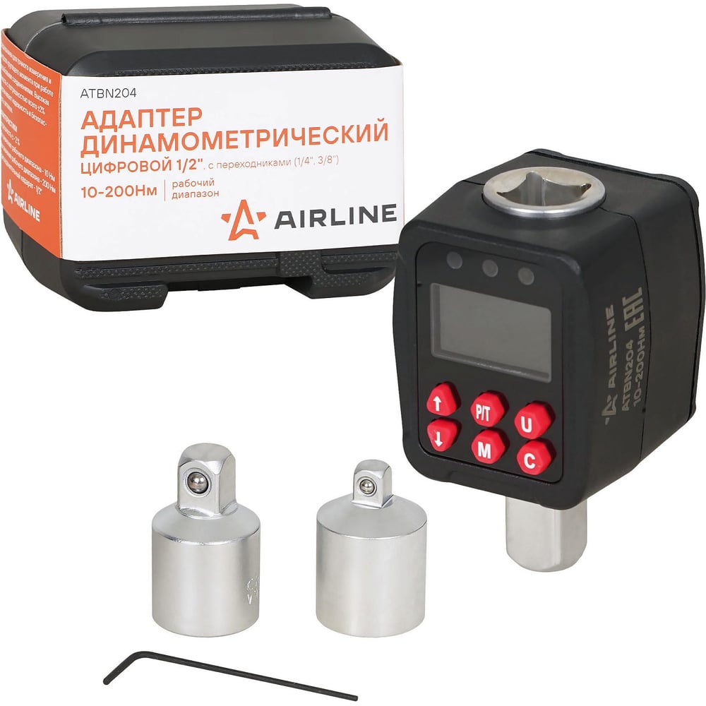 Изображение товара Адаптер динамометрический цифровой Airline 1/2 10-200Нм, с переходниками (1/4, 3/8), кейс ATBN204