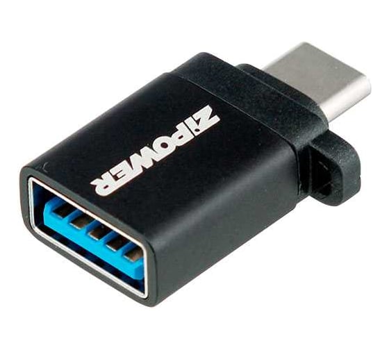 Изображение товара Адаптер Zipower с Type-C на USB A, 3A быстрая зарядка, передача данных 5 Гб/сек, черный PM6678