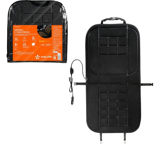 Изображение товара Накидка с подогревом на переднее сиденье Airline 12 В, 35/45Вт, 100x50см, искусств.мех, черная ADHC021