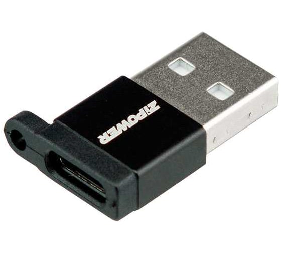 Изображение товара Адаптер Zipower с USB A на Type-C, 3A быстрая зарядка, передача данных 380 Мб/сек, черный PM6679