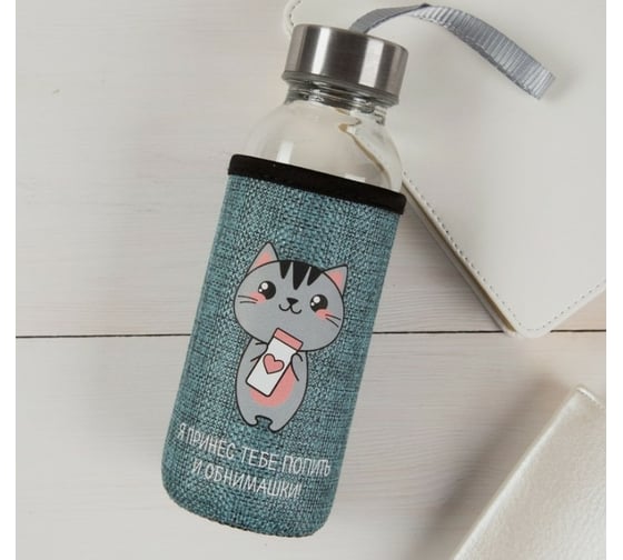 Изображение товара Бутылка Командор стекло в чехле Котик 350 мл 3914781