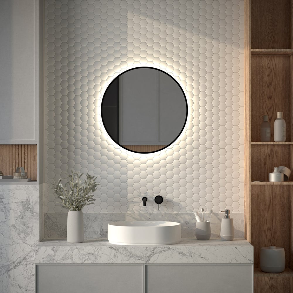 Изображение товара Зеркало с LED-подсветкой DEFESTO 15W 60 см Aura черная рама