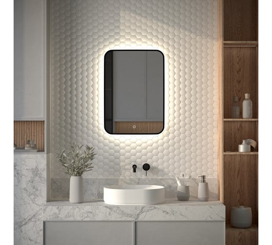 Изображение товара Зеркало с окантовкой и LED-подсветкой DEFESTO 21W, 50x70 см, Сенсорный выключатель, Нейтральный белый свет AURA DF 2964S