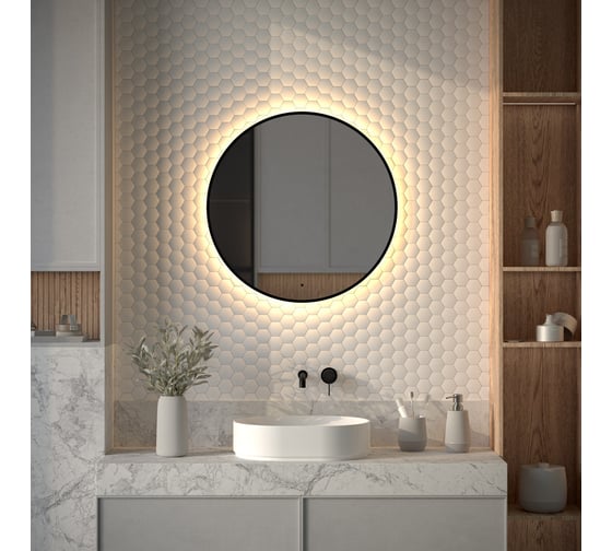 Изображение товара Зеркало с окантовкой и LED-подсветкой DEFESTO 18W, 70 см, ИК - выключатель, Теплый белый свет AURA DF 2994R