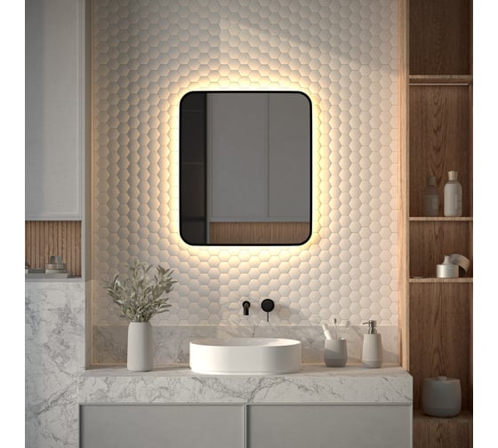 Изображение товара Зеркало с окантовкой и LED-подсветкой DEFESTO 23W, 60x70 см, Без выключателя, Теплый белый свет AURA DF 2976