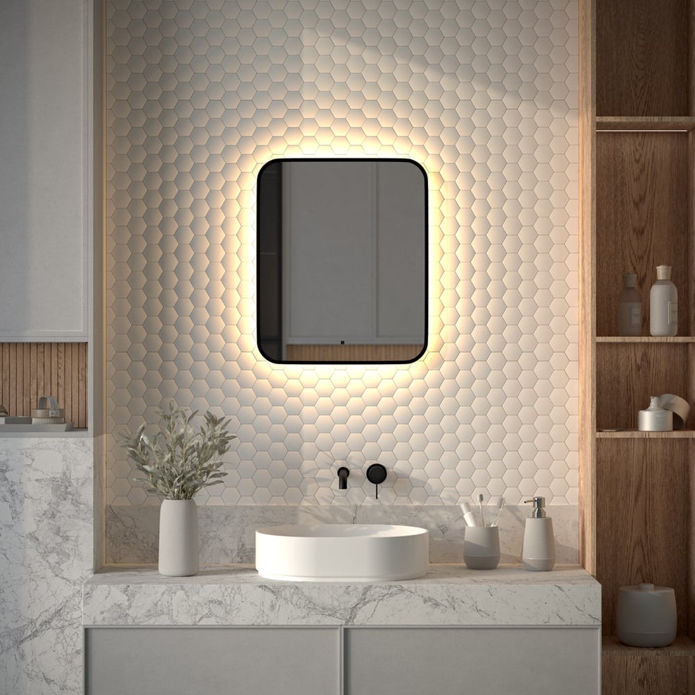 Изображение товара Зеркало с LED-подсветкой DEFESTO 50x60 см сенсор черный серия Aura