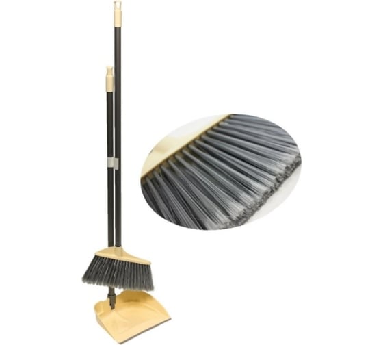 Изображение товара Комплект GoGo ПВХ, совок с метлой, бежевый, ручка металлическая 85 см 60056 BEIGE