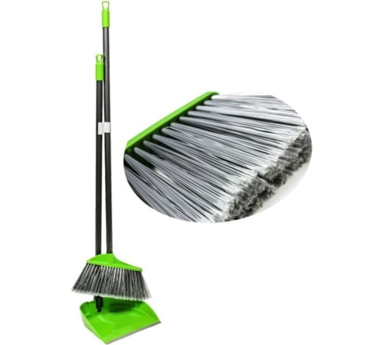 Изображение товара Комплект GoGo ПВХ, совок с метлой, светло-зеленый, ручка металлическая 85 см 60056 GREEN