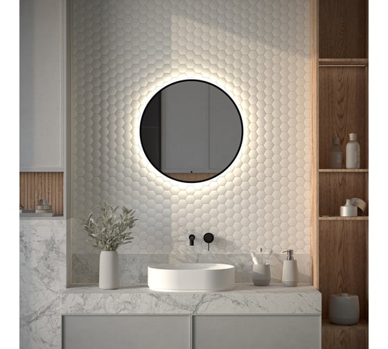 Изображение товара Зеркало с окантовкой и LED-подсветкой DEFESTO 15W, 60 см, ИК - выключатель, Нейтральный белый свет AURA DF 2983R