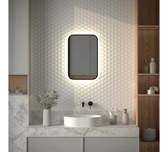 Изображение товара Зеркало с окантовкой и LED-подсветкой DEFESTO 17W, 40x60 см, ИК - выключатель, Нейтральный белый свет AURA DF 2962R