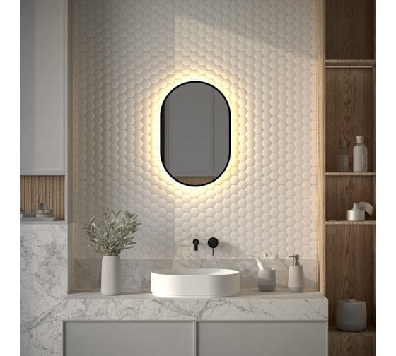 Изображение товара Зеркало с окантовкой и LED-подсветкой DEFESTO 16W, 40x60 см, Без выключателя, Теплый белый свет AURA DF 2931