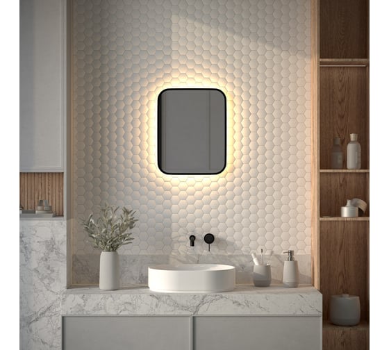 Изображение товара Зеркало с окантовкой и LED-подсветкой DEFESTO 15W, 40x50 см, Без выключателя, Теплый белый свет AURA DF 2971