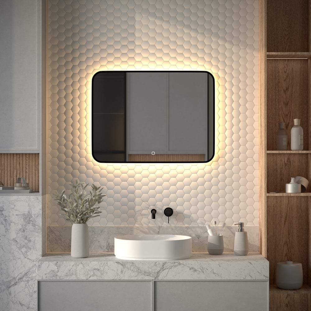 Изображение товара Зеркало с LED-подсветкой DEFESTO 80x60 см сенсорное черное Aura DF 2977SH