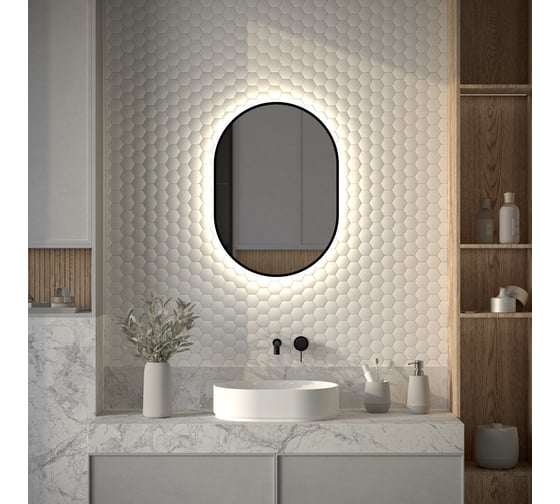 Изображение товара Зеркало с окантовкой и LED-подсветкой DEFESTO 19W, 50x70 см, Без выключателя, Нейтральный белый свет AURA DF 2923